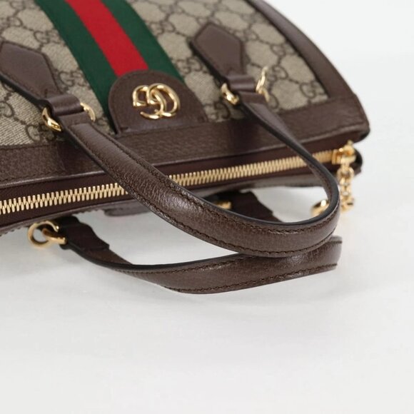 GUCCI GG Supreme Web Sherry Line Bag PVC 2way Beige Gold - Picture 6 of 16